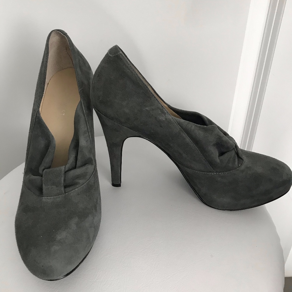Gray Suede Heeled Booties